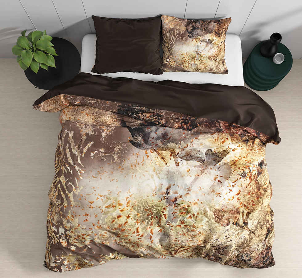 Miniature : "INFERNO" Parure de lit 100% Coton Taupe Marrone Or Beige Crème Made in Europe