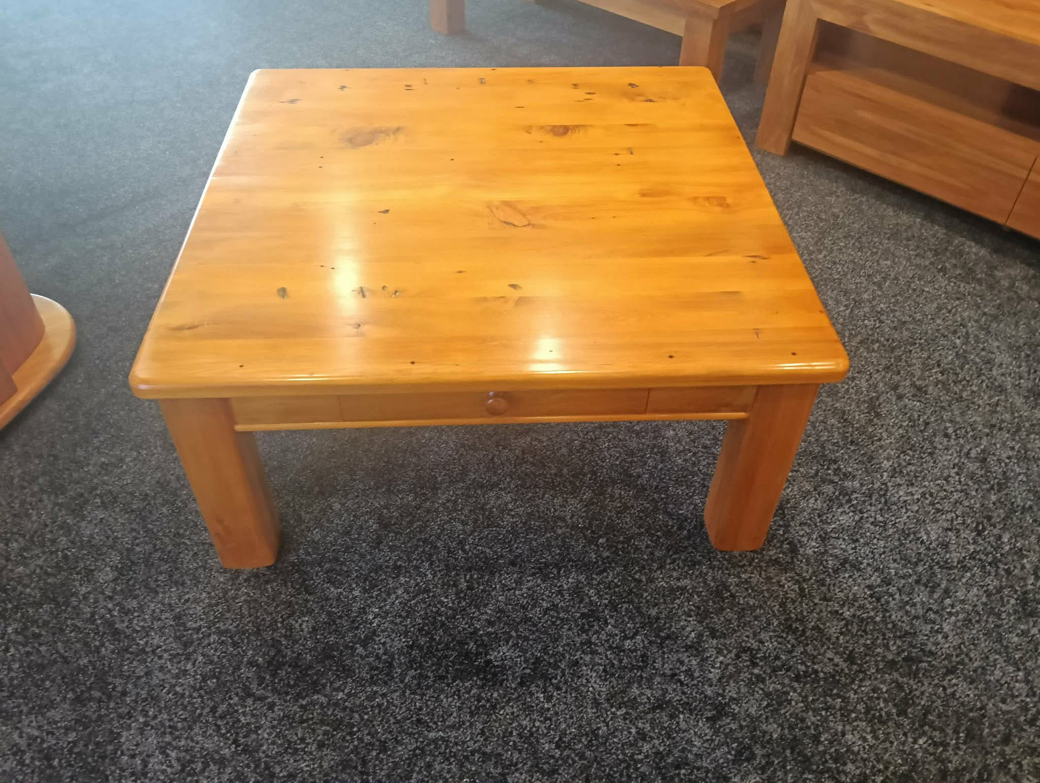 Solid rimu square coffee table with drawer