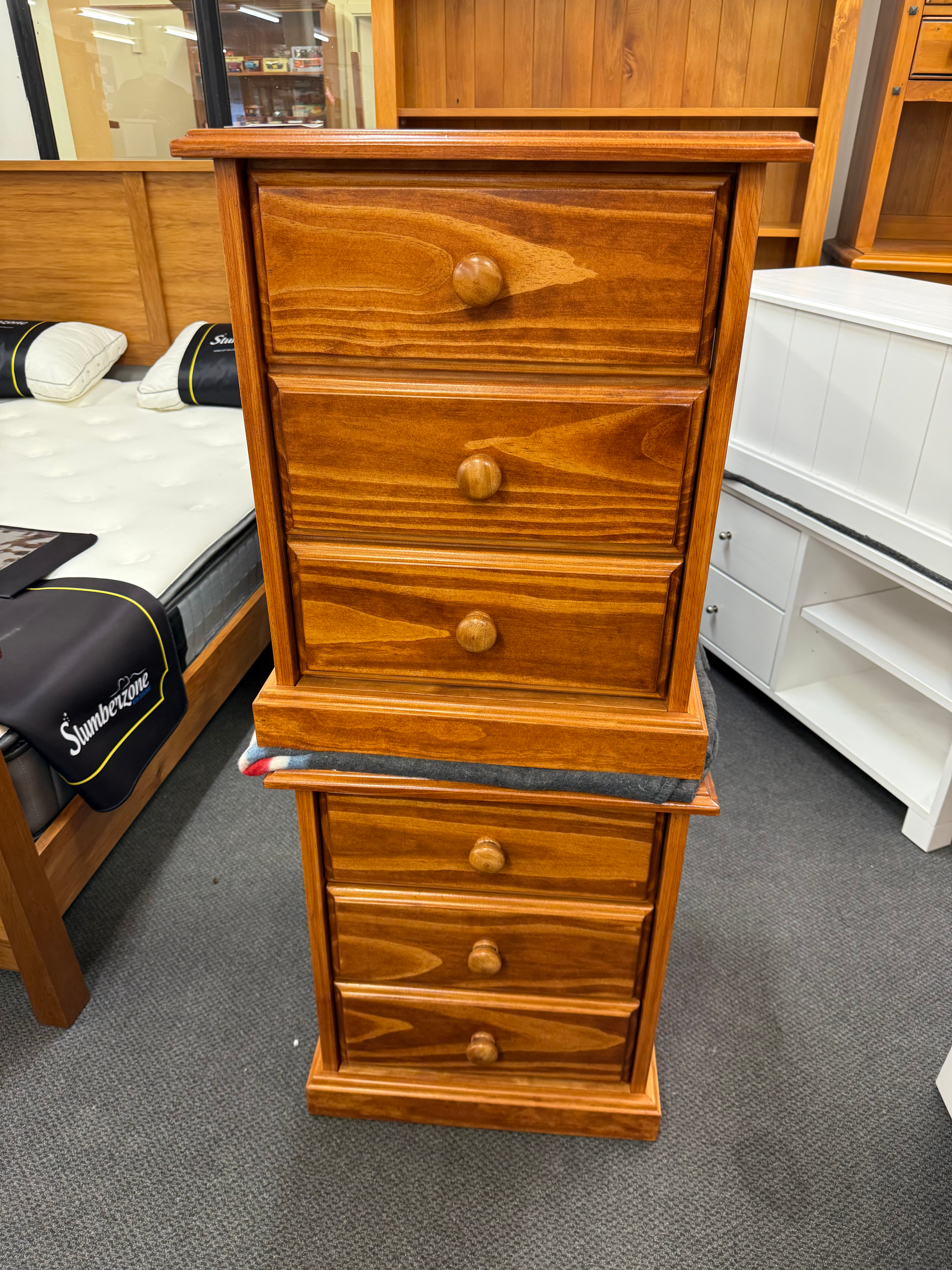 Brand new NZ MADE pine katarina 3 drawer bedsides!