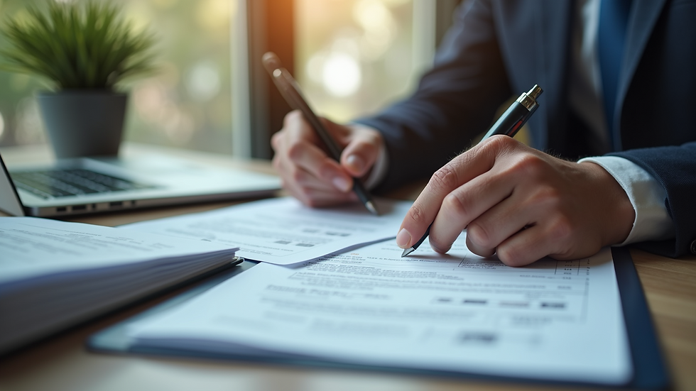 Close-up view of a business accountant reviewing tax documents