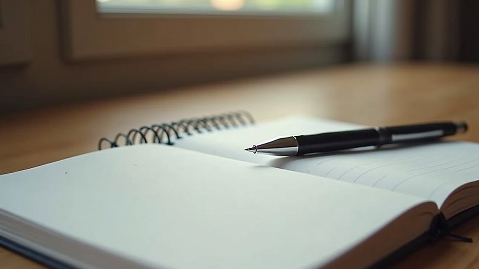 Close-up view of a notebook and pen on a table, symbolizing journaling as a coping strategy