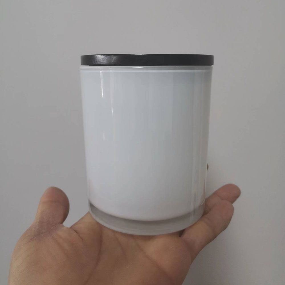 12oz Gloss White Glass Jars with Black wood Lids 48 each