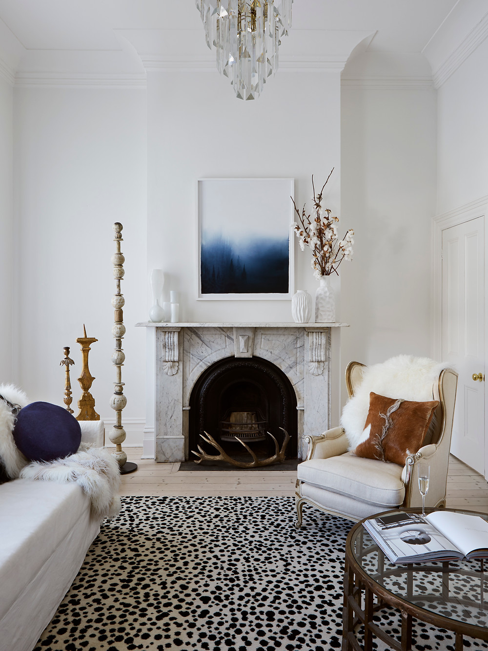 scandi living room with faux fur