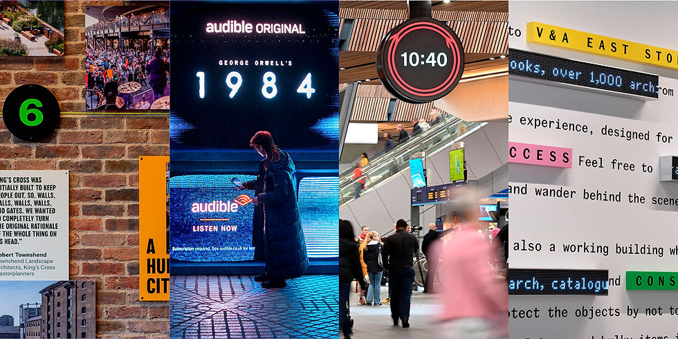 Large-scale graphics from design studios, Imagist London, Alphabetical, Design Bridge and Partners, and Fieldwork Facility