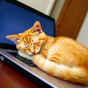 An orange cat curled up on a laptop keyboard.jpg