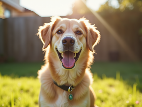 Dog in a back yard in the sun