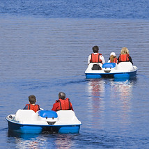 Two sets of daytrippers in pedalos on Loch Lomond, Scotland..jpg