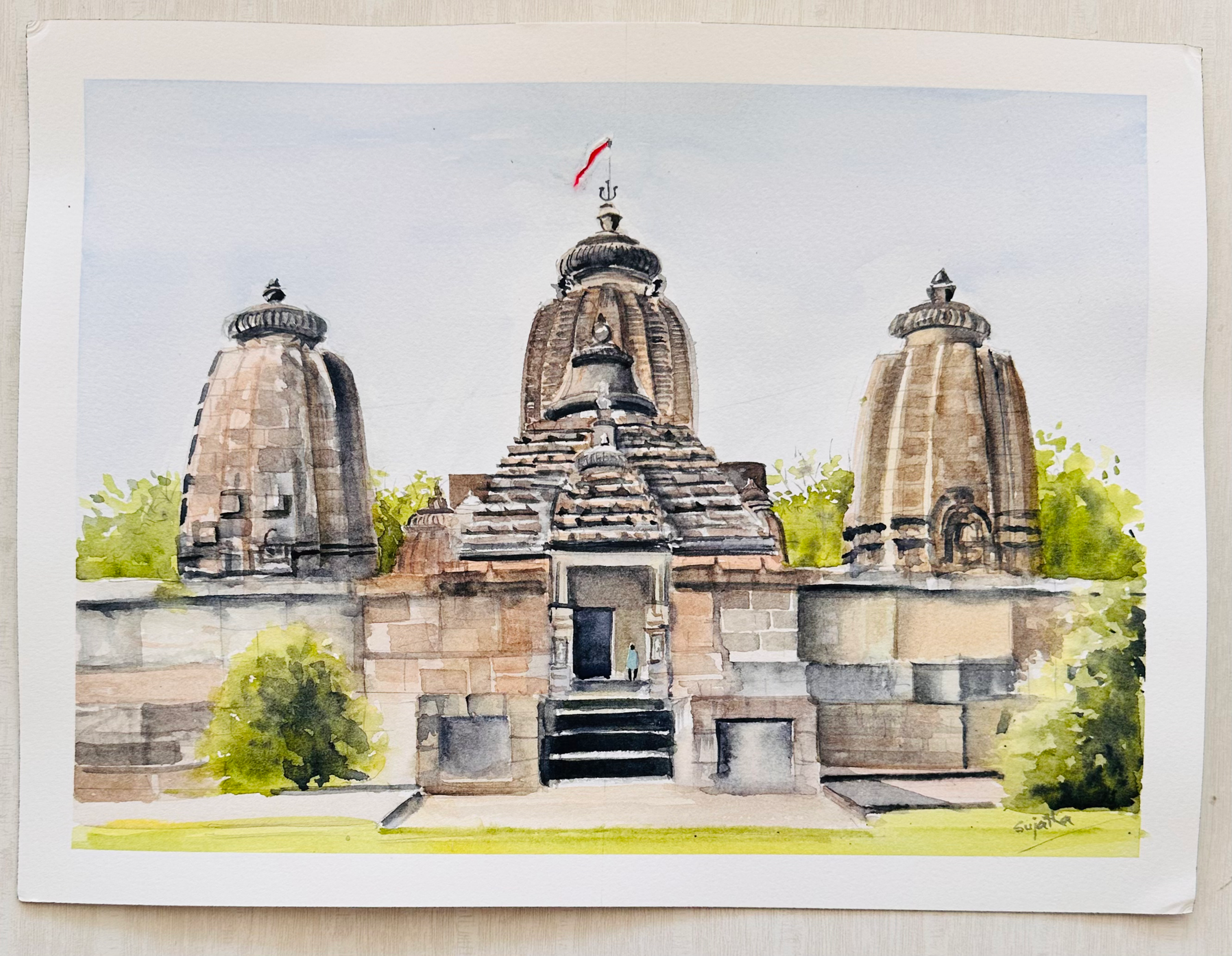 Brahmeshwar Temple, Bhubaneshwar in watercolours