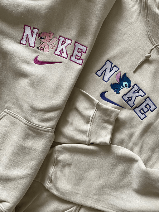 Couple Gift For Valentines Day Cute Stitch And Angel Nike Inspired Design Hoodie 5 1