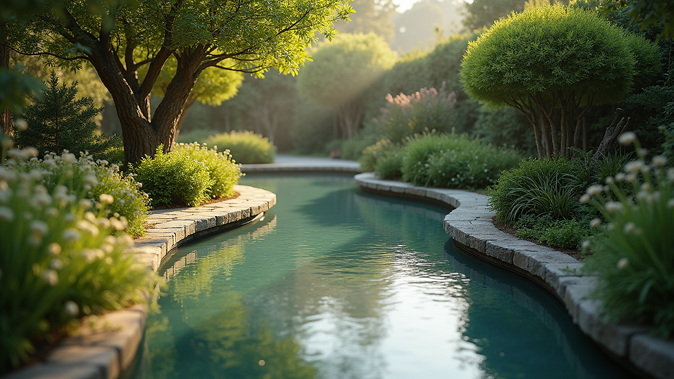 High angle view of a serene garden for reflection