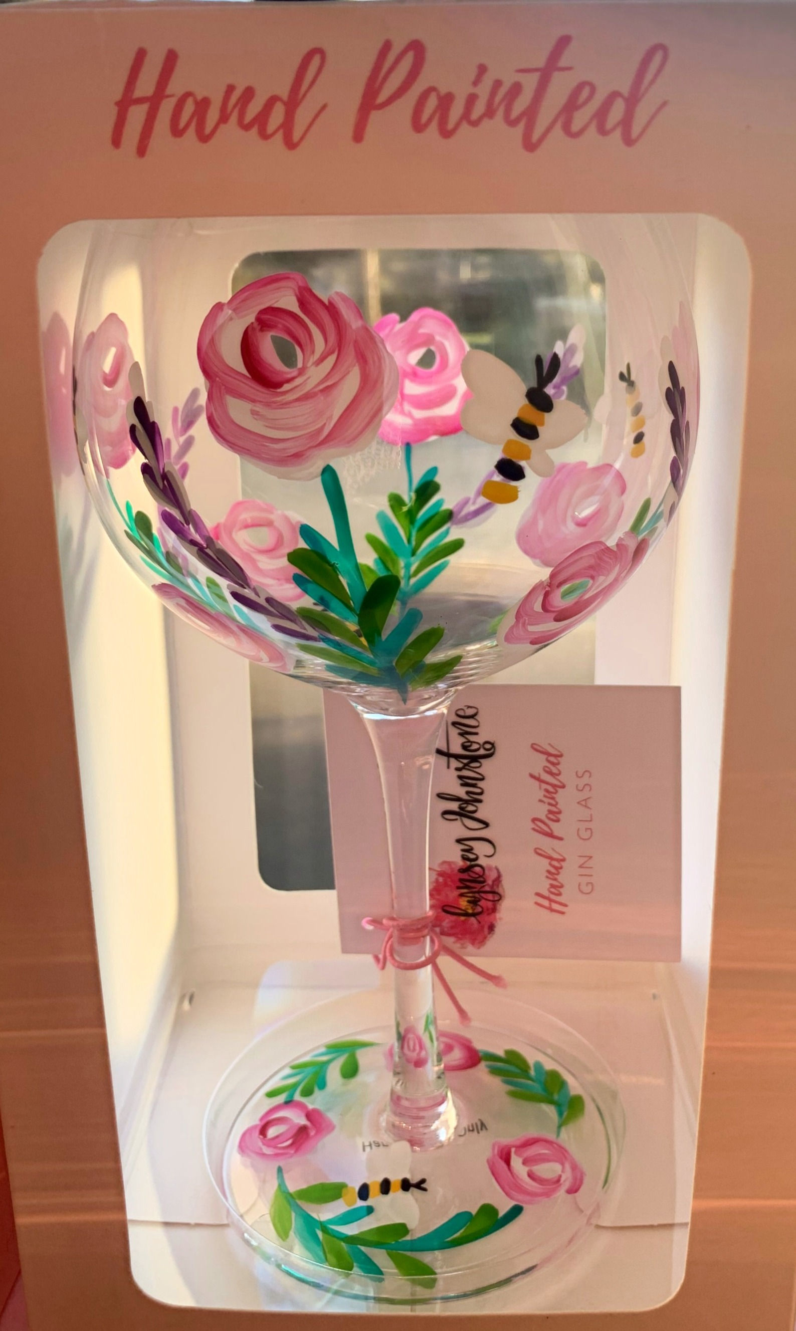 Hand painted Roses Gin glass