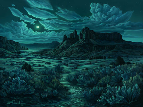 Night landscape with desert rock formations