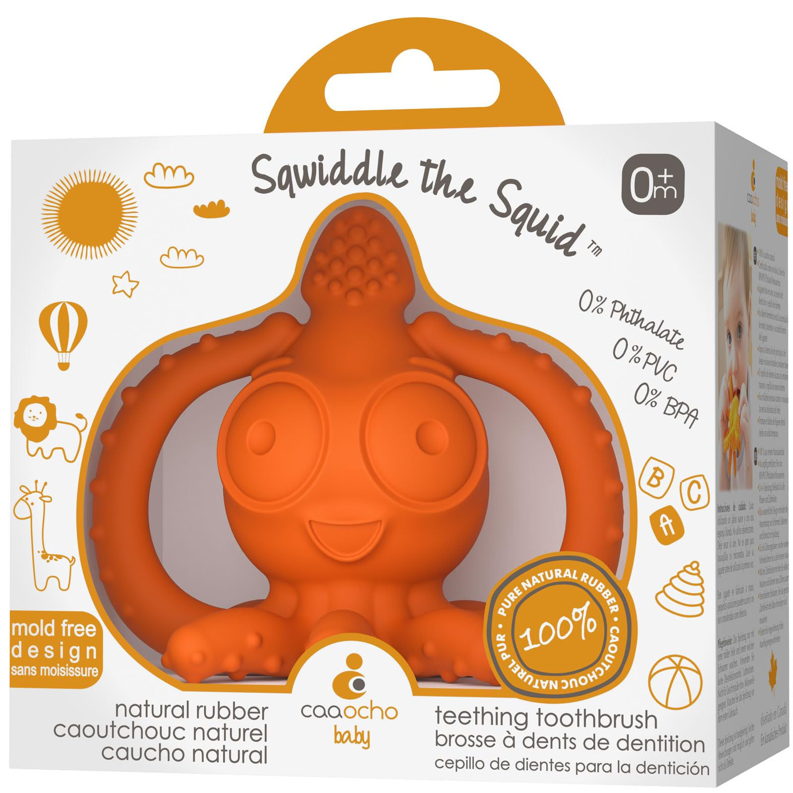 CaaOcho Pure Natural Rubber Teething Gum Massager Baby Toy & Bath Toy - Squid Te
