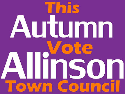 Photo of Sign logo that says "this autumn, vote allinson"