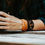 Thumbnail: Triple Wrap Ring Cuff Leather bracelet