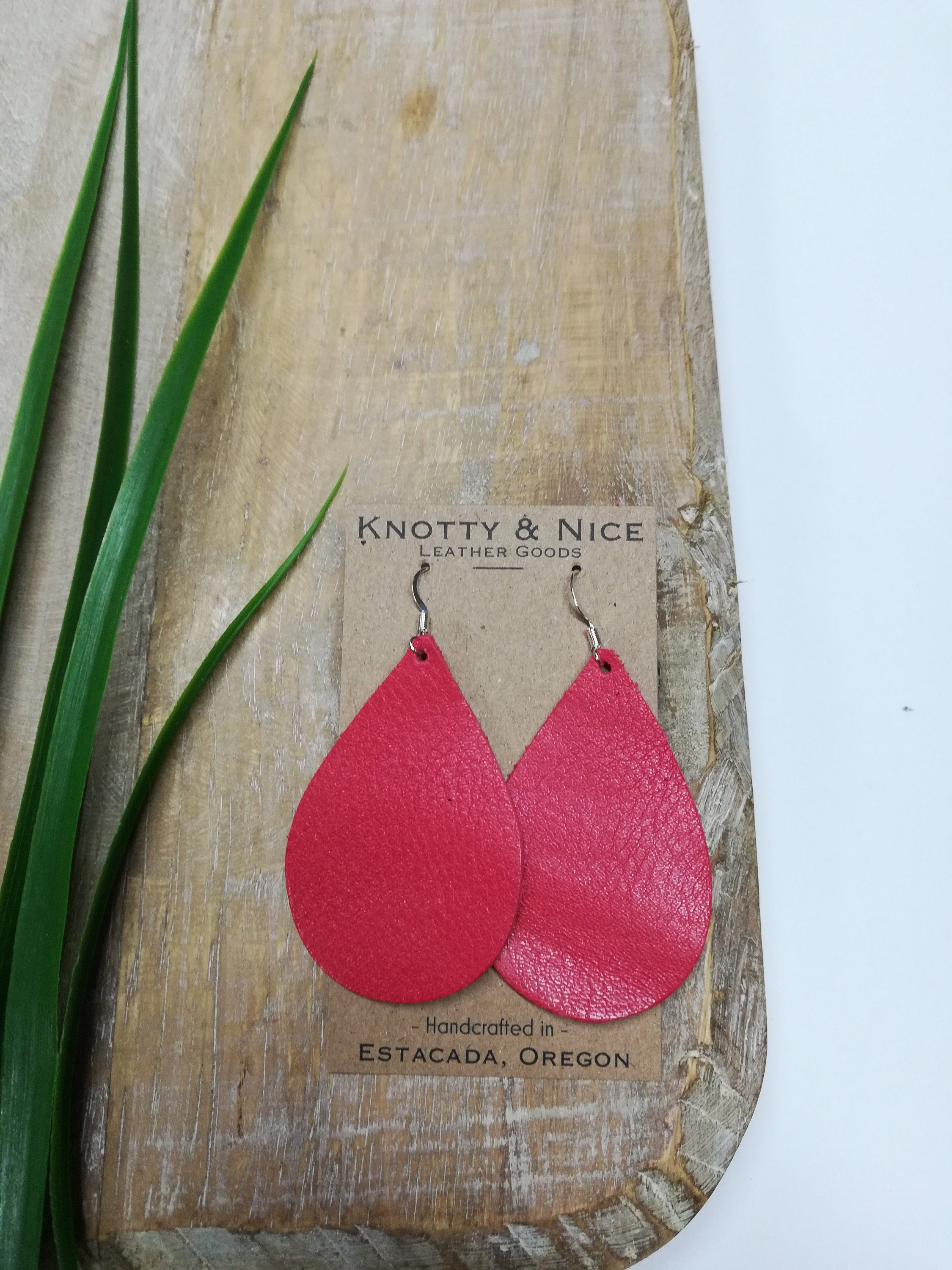 Red Genuine leather teardrop earrings