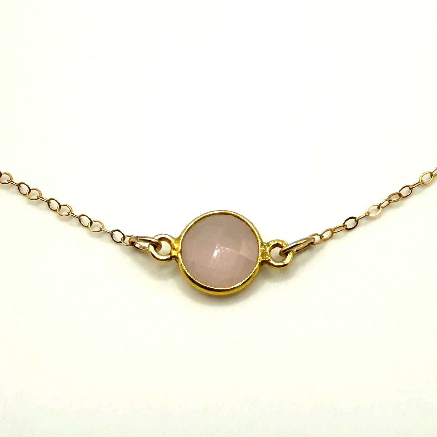 Tiny Round Rose Quartz Stone Short Gold Necklace