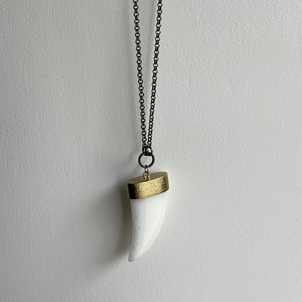 Thumbnail: White Jade Claw Pendant Gold Long Necklace