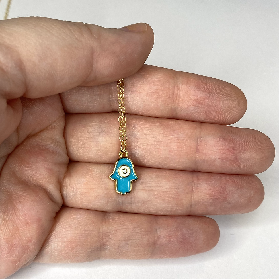Thumbnail: Small Enamel Hamsa Short Gold Necklaces