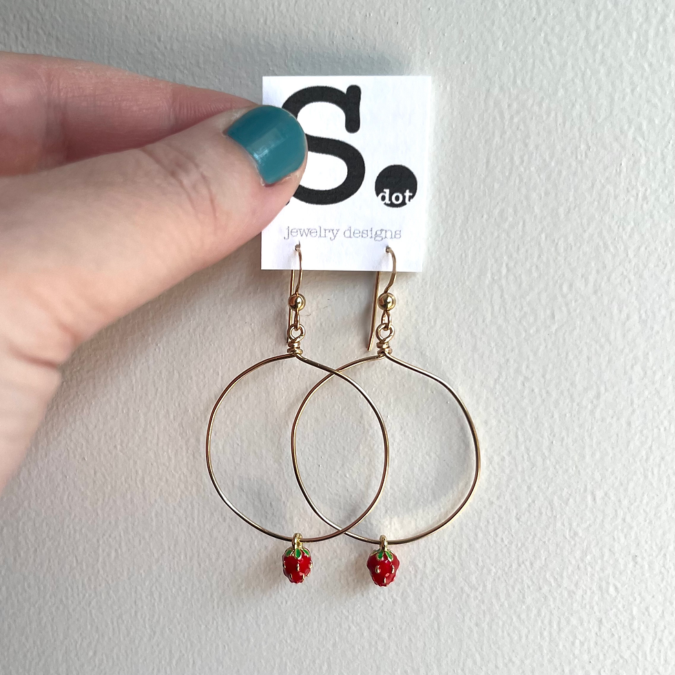 Thumbnail: Enamel Strawberry Hoop Earrings