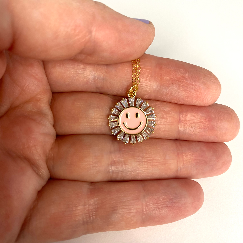 Thumbnail: Enamel Smiley Sunflower Short Gold Necklace