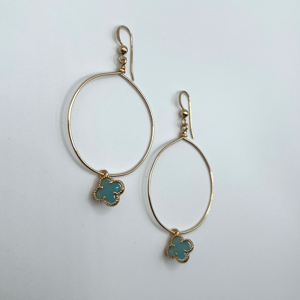 Thumbnail: Minty Blue Clover Hoop Earrings