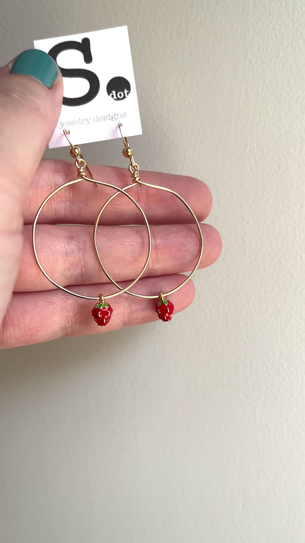 Thumbnail: Enamel Strawberry Hoop Earrings