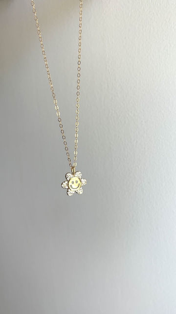 Thumbnail: Smiley Sparkly CZ Short Gold Necklace