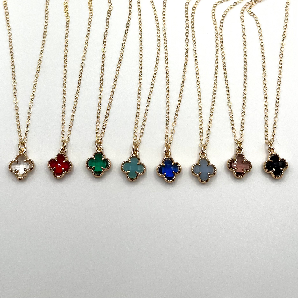 Thumbnail: Small Glass Clover Short Gold Necklace