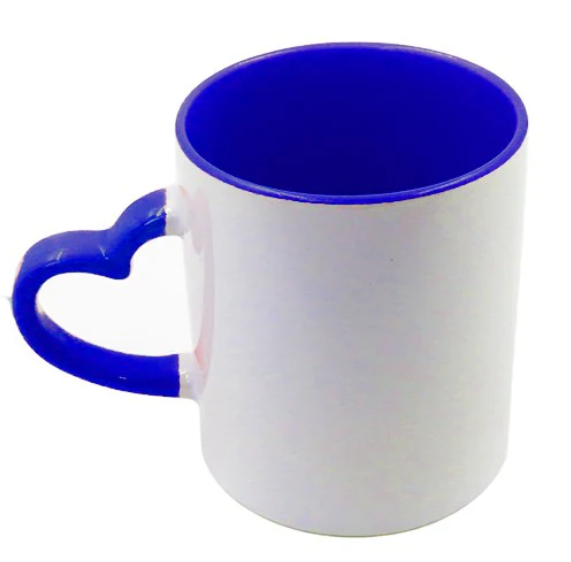 Miniatură: Cana maner inima sublimabil alba + color 350ml
