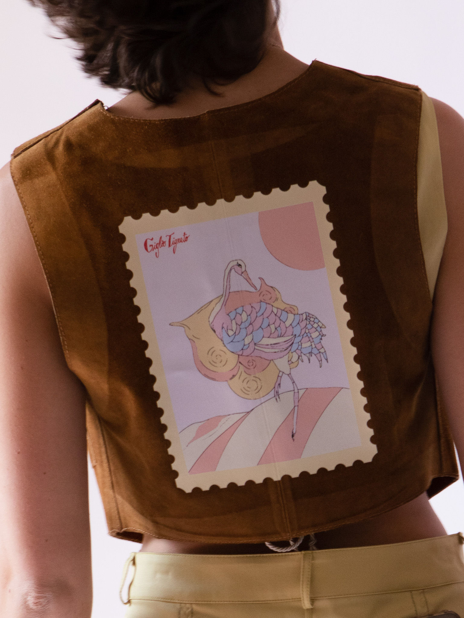 Vintage Sueded Gilet w/ Heron Stamps