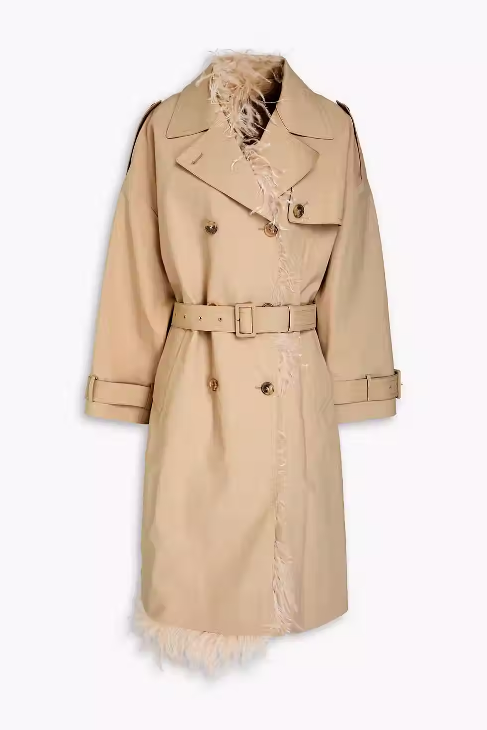 Feather-trimmed cotton-poplin trench coat VALENTINO GARAVANI