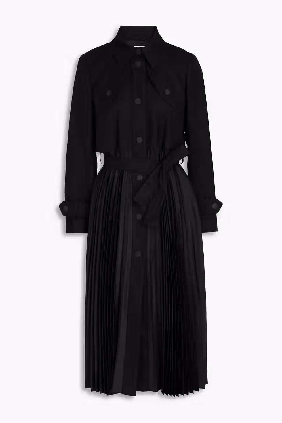 Belted pleated satin and twill trench coat SANDRO