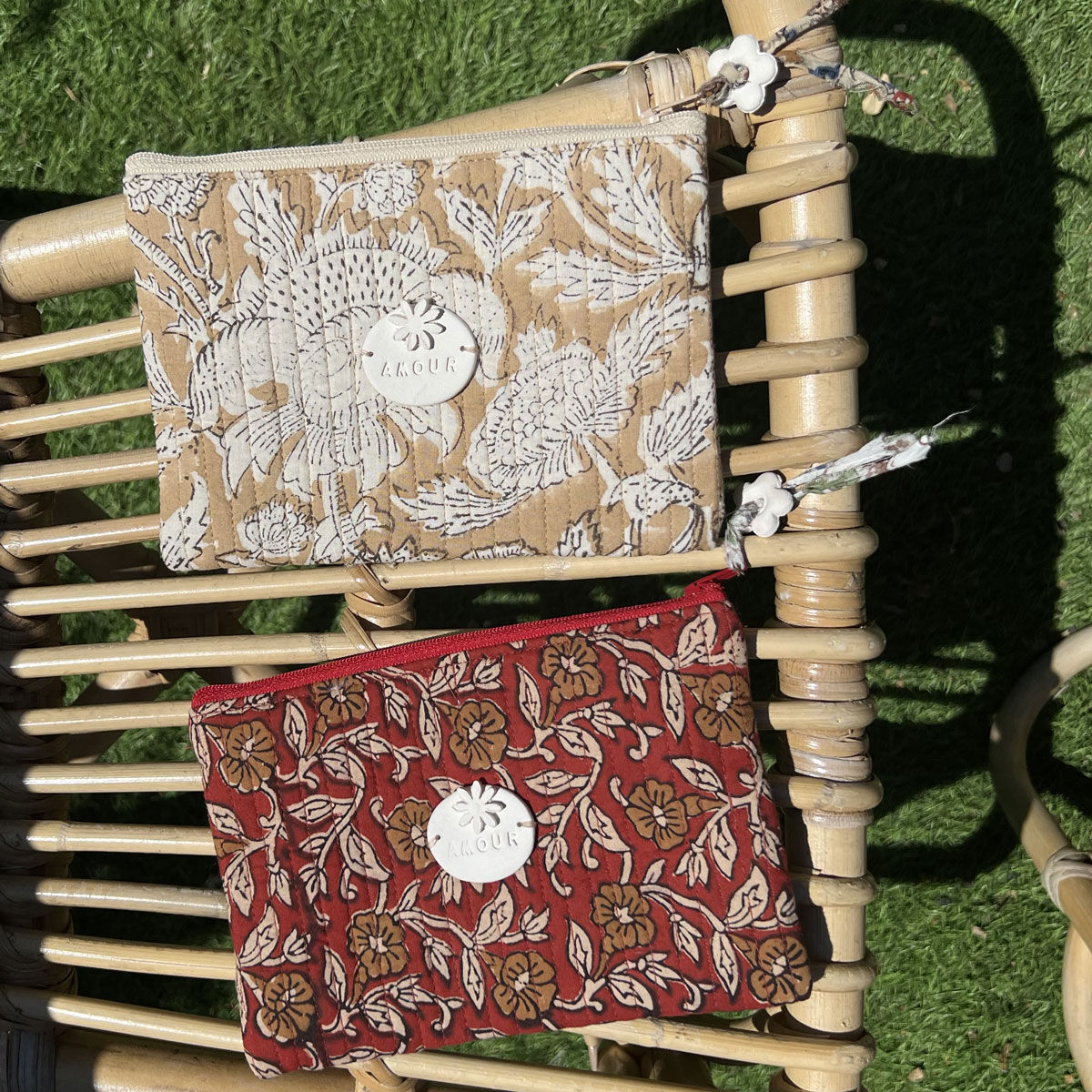 Pochette plate matelassée blockprint