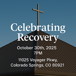 Celebrate Recovery event at New Life Church North in the World Prayer Center on October 30th, 2025, 7PM, Colorado Springs. Focus on codependency and addiction with speaker Rob.