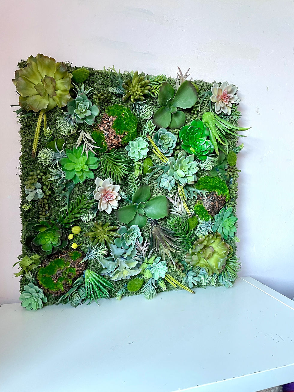Thumbnail: Moss Succulent Wall Tiles, Office Moss Wall Art, Faux Succulent Wall Decor