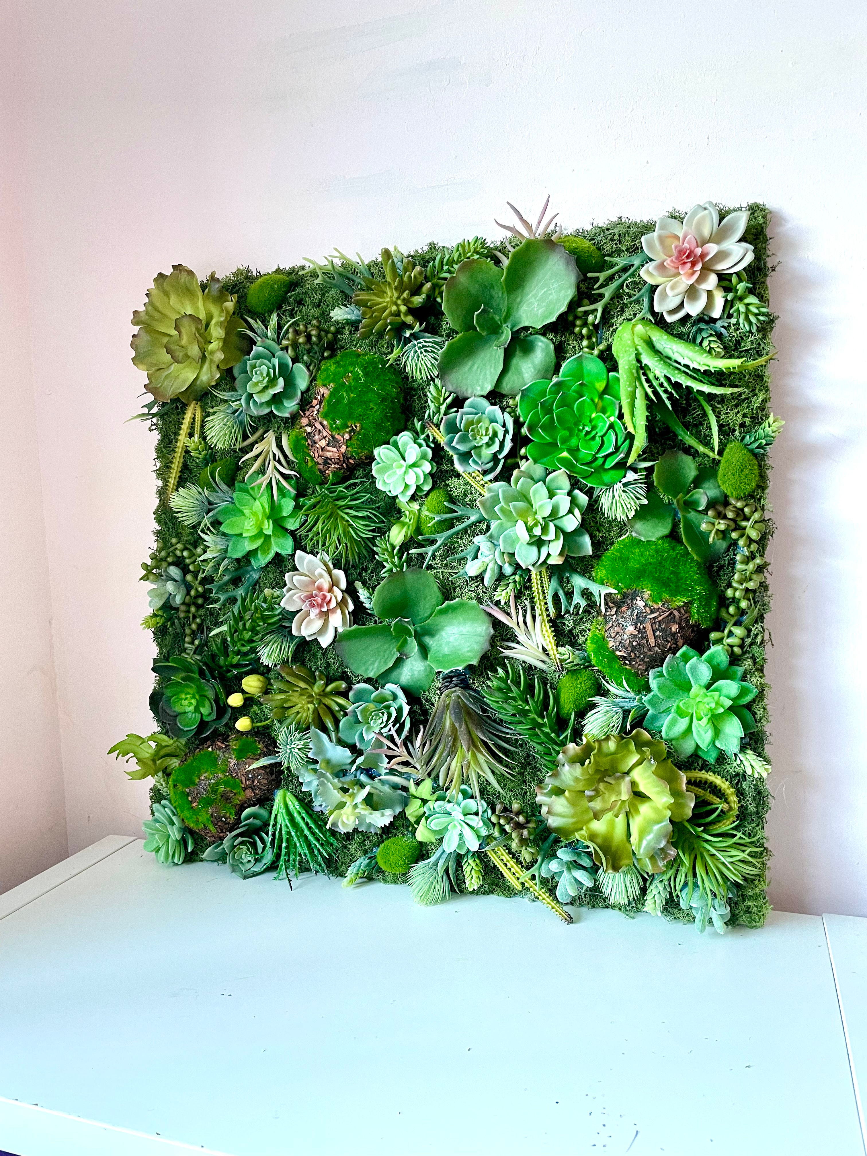 Moss Succulent Wall Tiles, Office Moss Wall Art, Faux Succulent Wall Decor