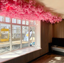 artificial pink blossom ceiling decor for restaurant