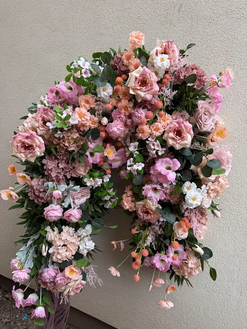 Blush pink floral arch garland faux floral installation for home shop front and wedding