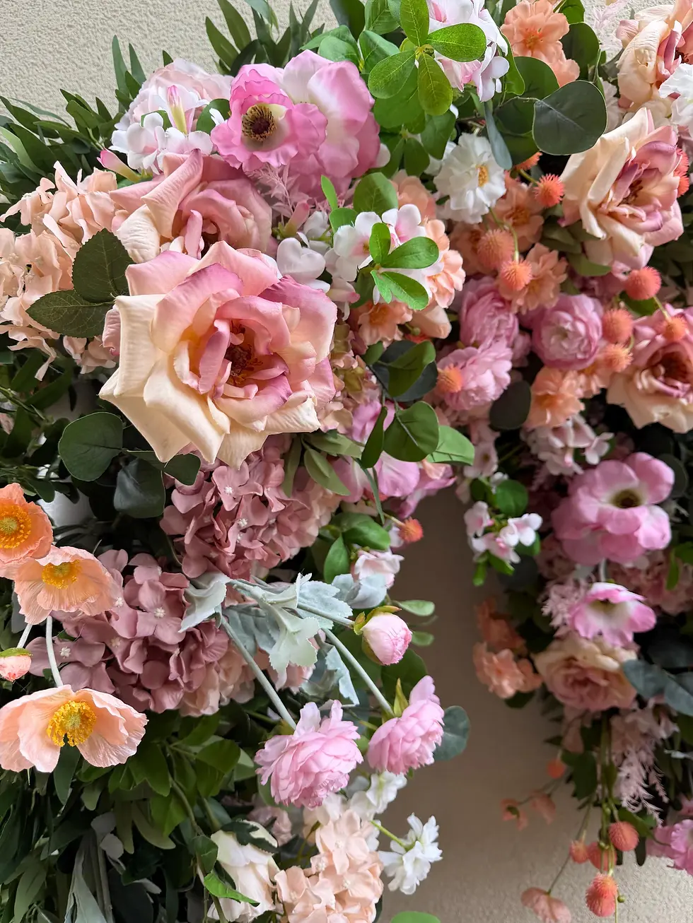Miniatura: Blush pink floral arch garland faux floral installation for home shop front and wedding