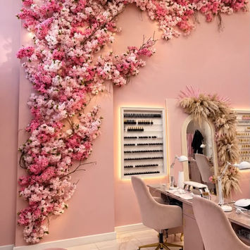 pink cherry blossom installation for salon