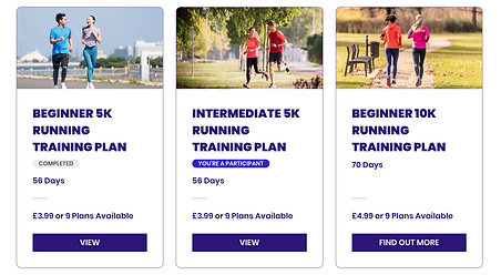 Three training plan visuals side by side