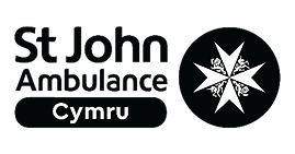 St John Ambulance Cymru logo with Maltese Cross on a black background.