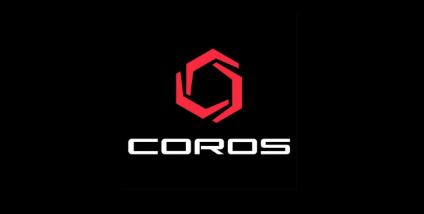 COROS logo on a black background, with a red geometric hexagon icon above white text.