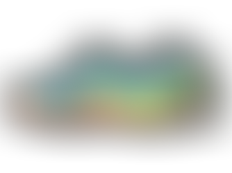 Bright blue and yellow Mizuno running shoes with a black and white sole, featuring pink accents and a visible logo. Text reads "Wave Sky."