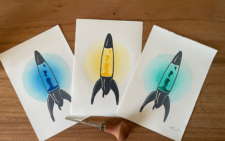 Mathmos lava lamps Lino prints