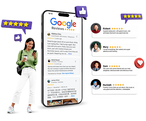 Google Reviews with customer feedback, Google Reviews showcasing ratings and testimonials