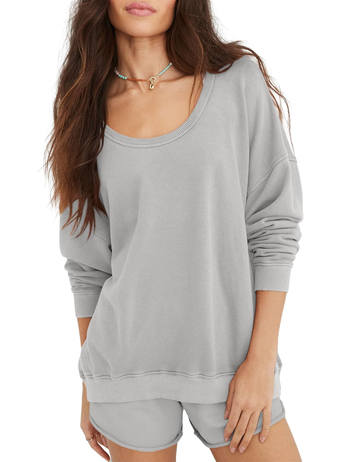 Tankaneo Womens Sweatshirts Pajama Sets Long Sleeve Top and Shorts Matching Loun