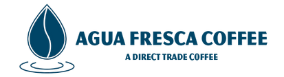 Agua Fresca Coffee logo with a water drop design and the words ‘Agua Fresca Coffee, a direct trade coffee.