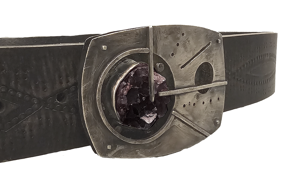 Thumbnail: BELT BUCKLE - NICKLE w/ AMETHYST